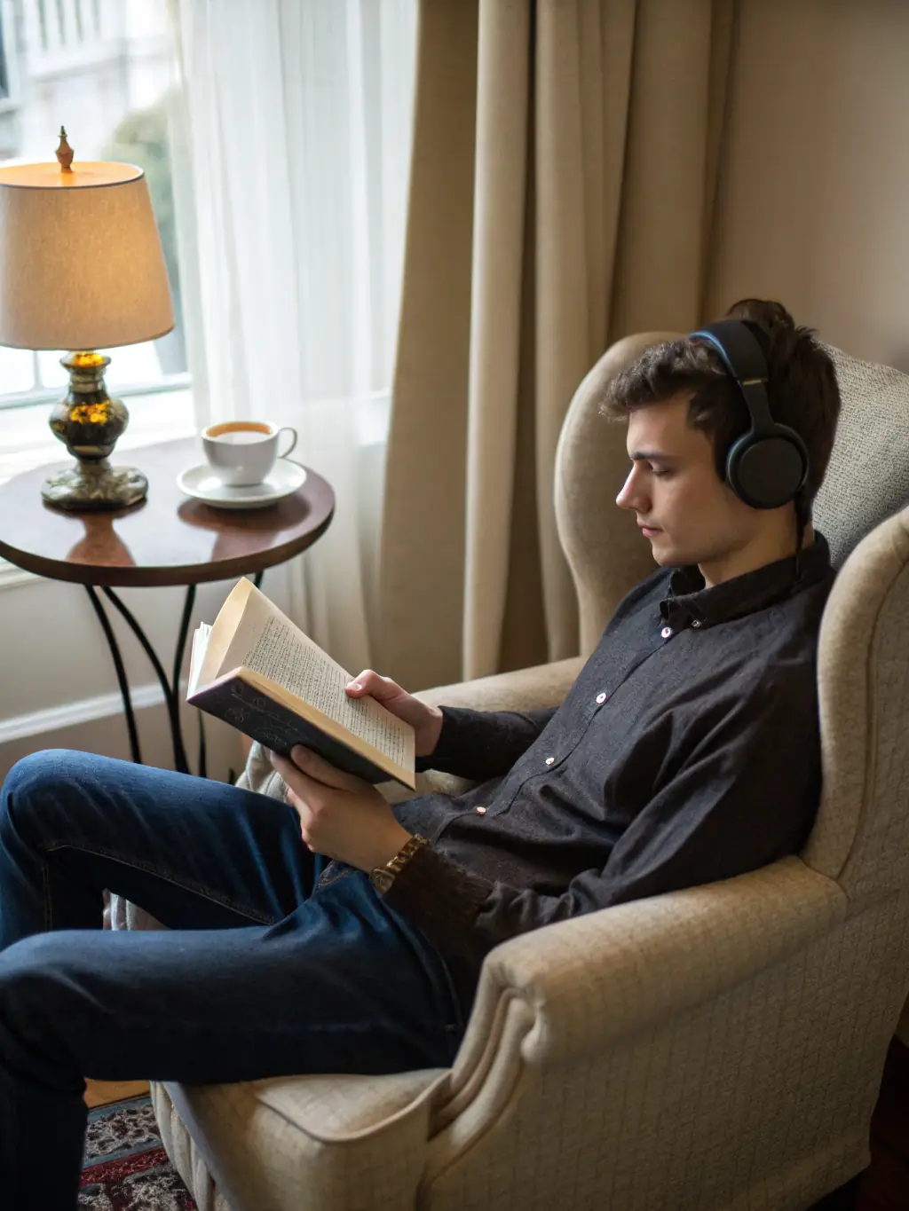 A photo of a person comfortably sitting and reading a book, emphasizing the non-invasive and relaxing nature of PelviForte treatments.