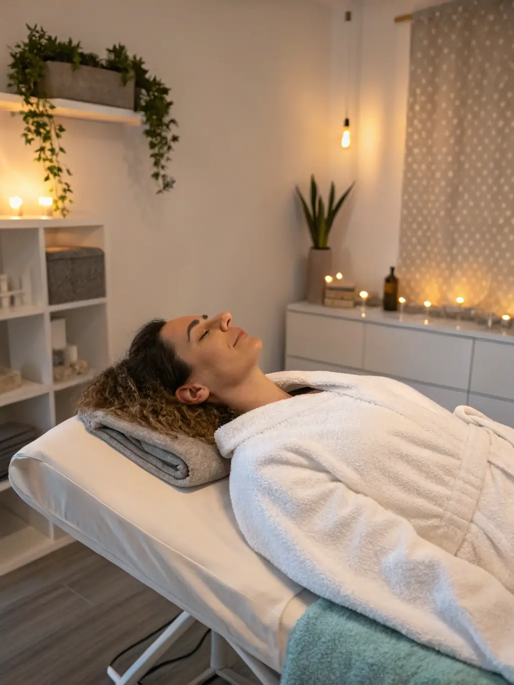 A person sitting comfortably and fully clothed during a PelviForte treatment session, smiling and relaxed, showcasing the comfort aspect of the procedure.