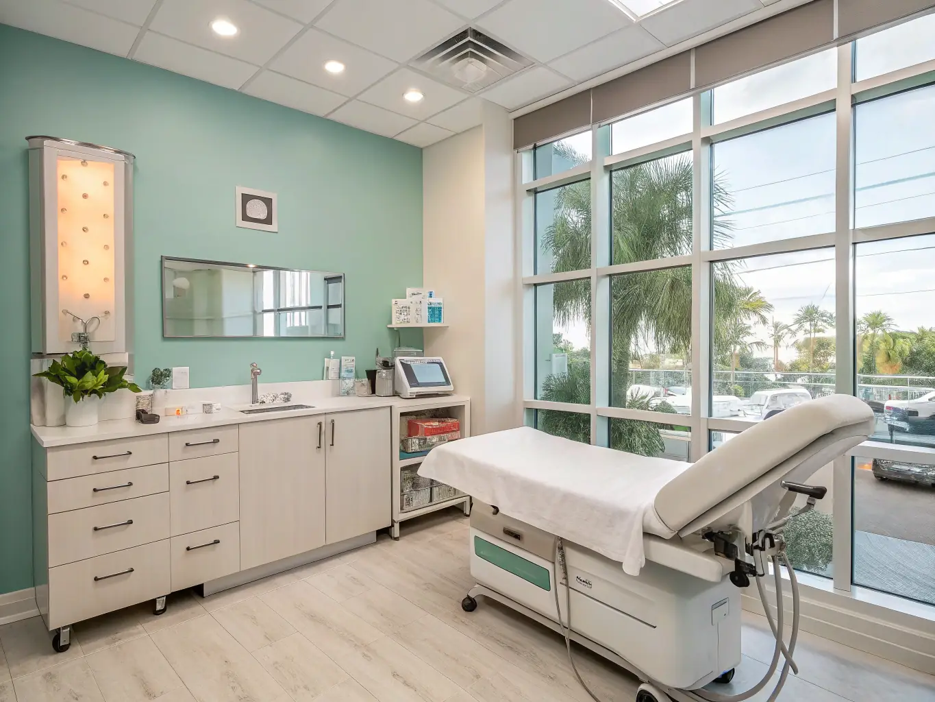 A modern HUPHUP center in Belgium, showcasing the PelviForte treatment area with comfortable seating and advanced HIFEM technology equipment.